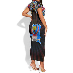 Personalized DR Congo Roots Short Sleeve Bodycon Dress African Pride in Fingerprint and Tribal Colors