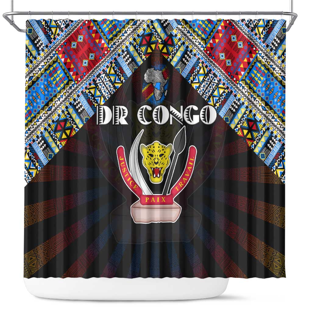 DR Congo Roots Shower Curtain African Pride in Fingerprint and Tribal Colors