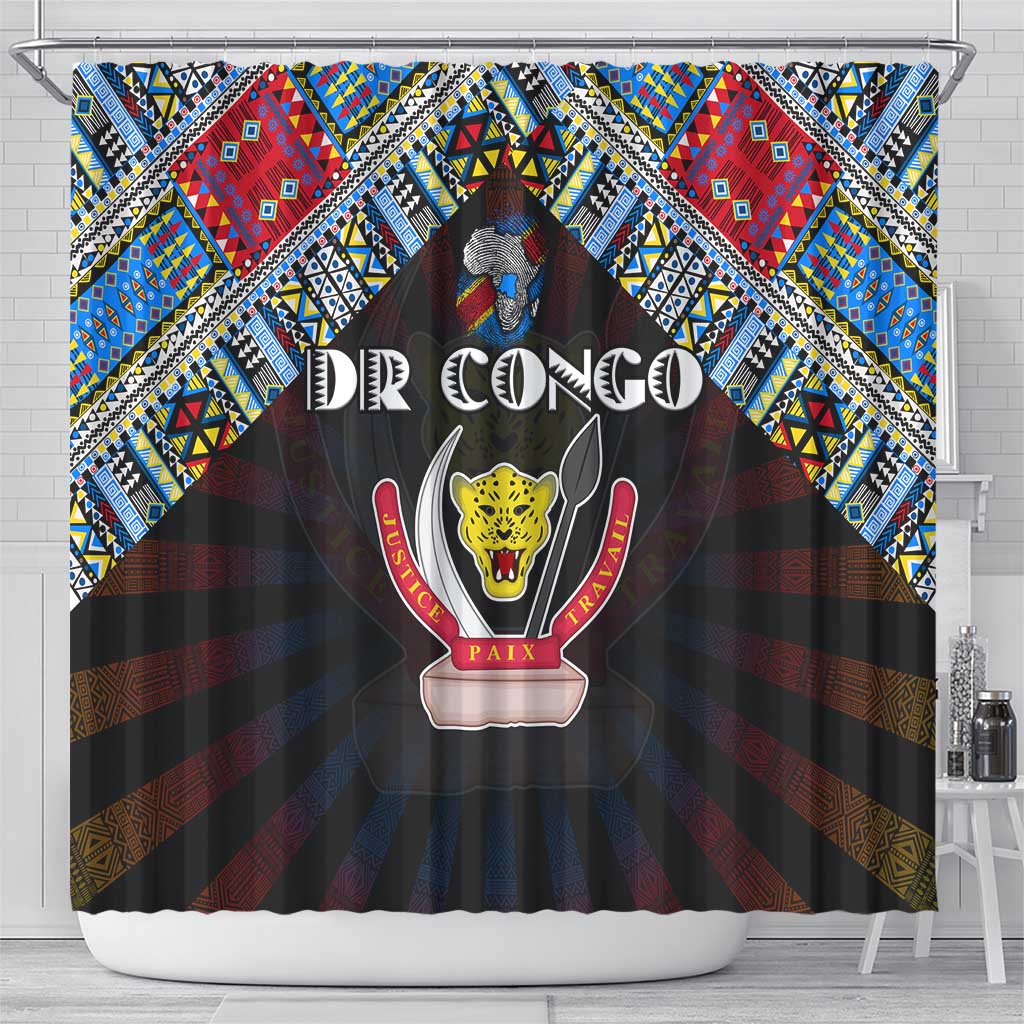DR Congo Roots Shower Curtain African Pride in Fingerprint and Tribal Colors