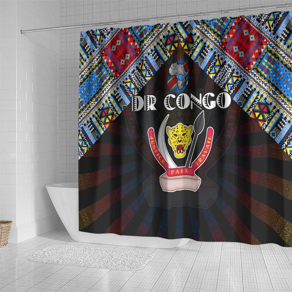 DR Congo Roots Shower Curtain African Pride in Fingerprint and Tribal Colors