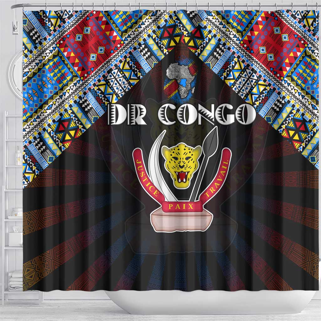 DR Congo Roots Shower Curtain African Pride in Fingerprint and Tribal Colors