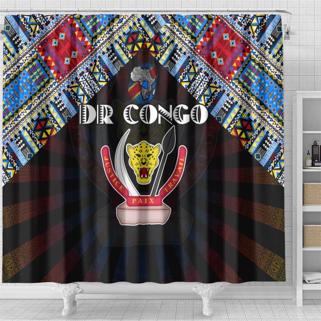 DR Congo Roots Shower Curtain African Pride in Fingerprint and Tribal Colors