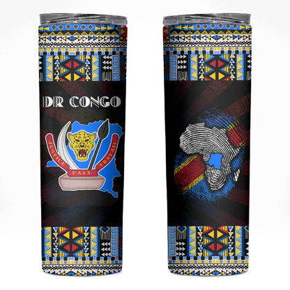 DR Congo Roots Skinny Tumbler African Pride in Fingerprint and Tribal Colors