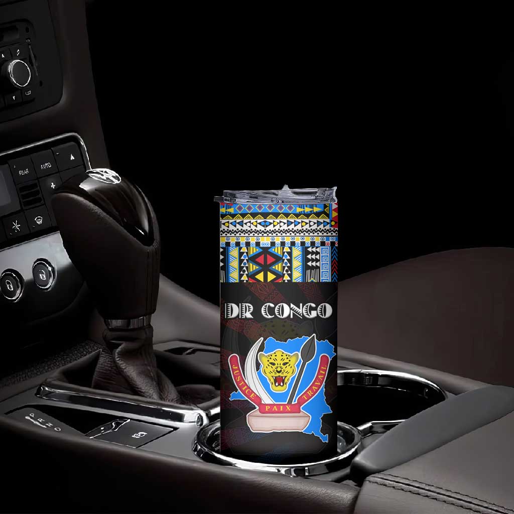 DR Congo Roots Skinny Tumbler African Pride in Fingerprint and Tribal Colors