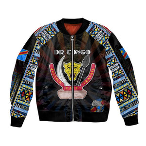 Personalized DR Congo Roots Sleeve Zip Bomber Jacket African Pride in Fingerprint and Tribal Colors