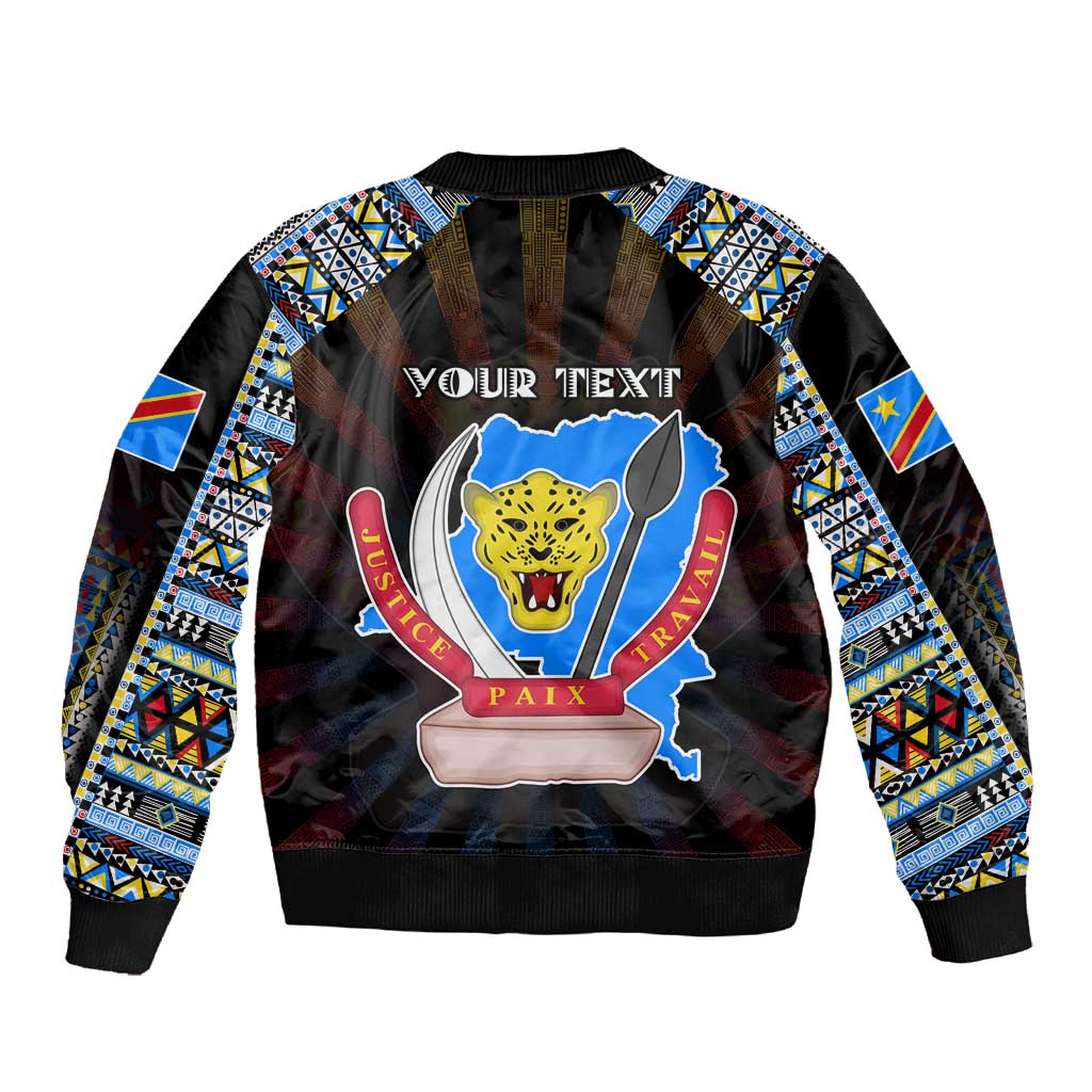 Personalized DR Congo Roots Sleeve Zip Bomber Jacket African Pride in Fingerprint and Tribal Colors