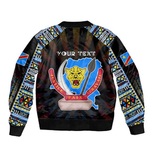 Personalized DR Congo Roots Sleeve Zip Bomber Jacket African Pride in Fingerprint and Tribal Colors