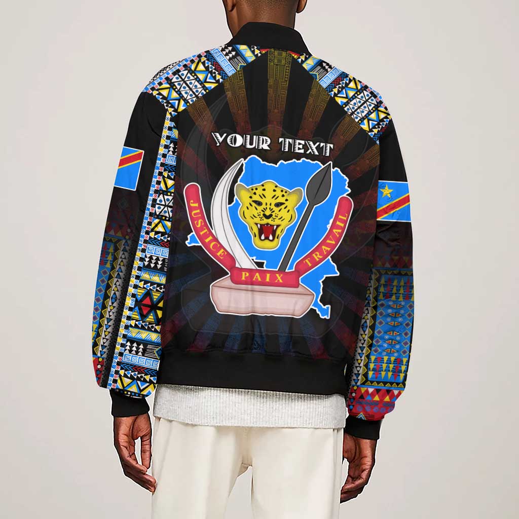 Personalized DR Congo Roots Sleeve Zip Bomber Jacket African Pride in Fingerprint and Tribal Colors