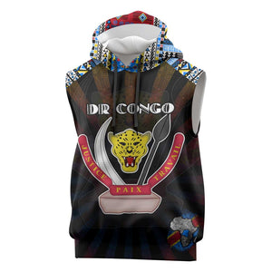 Personalized DR Congo Roots Sleeveless Hoodie African Pride in Fingerprint and Tribal Colors - African Pride