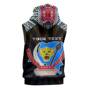 Personalized DR Congo Roots Sleeveless Hoodie African Pride in Fingerprint and Tribal Colors - African Pride