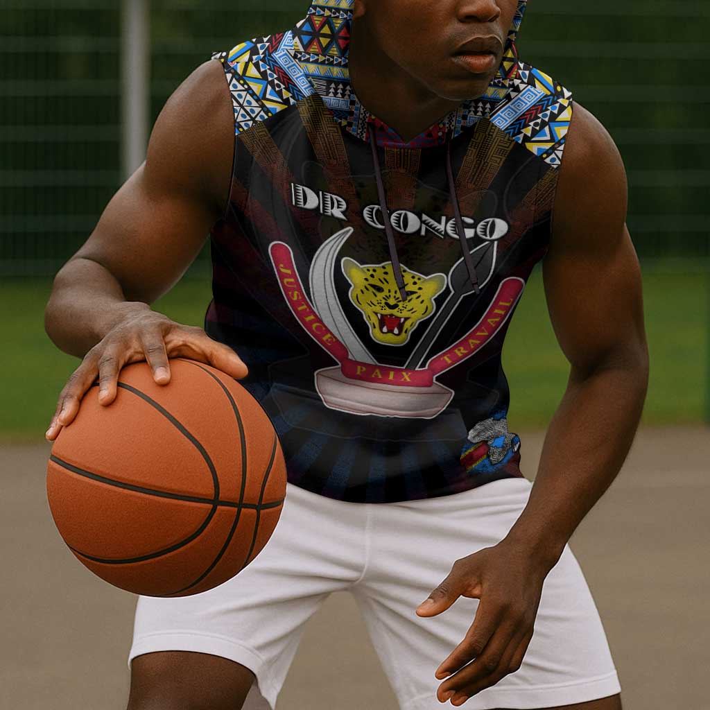 Personalized DR Congo Roots Sleeveless Hoodie African Pride in Fingerprint and Tribal Colors - African Pride
