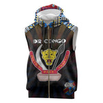 Personalized DR Congo Roots Sleeveless Zip Hoodie African Pride in Fingerprint and Tribal Colors - African Pride
