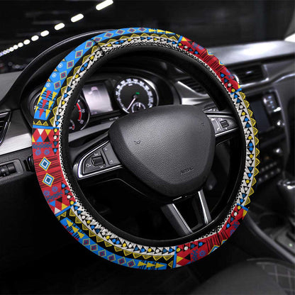 DR Congo Roots Steering Wheel Cover African Pride in Fingerprint and Tribal Colors