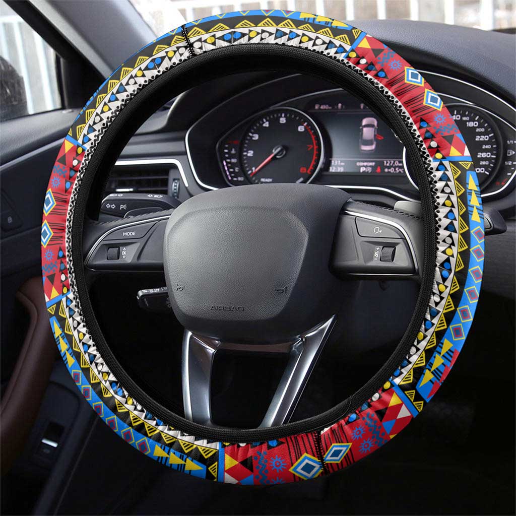 DR Congo Roots Steering Wheel Cover African Pride in Fingerprint and Tribal Colors