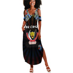 Personalized DR Congo Roots Summer Maxi Dress African Pride in Fingerprint and Tribal Colors