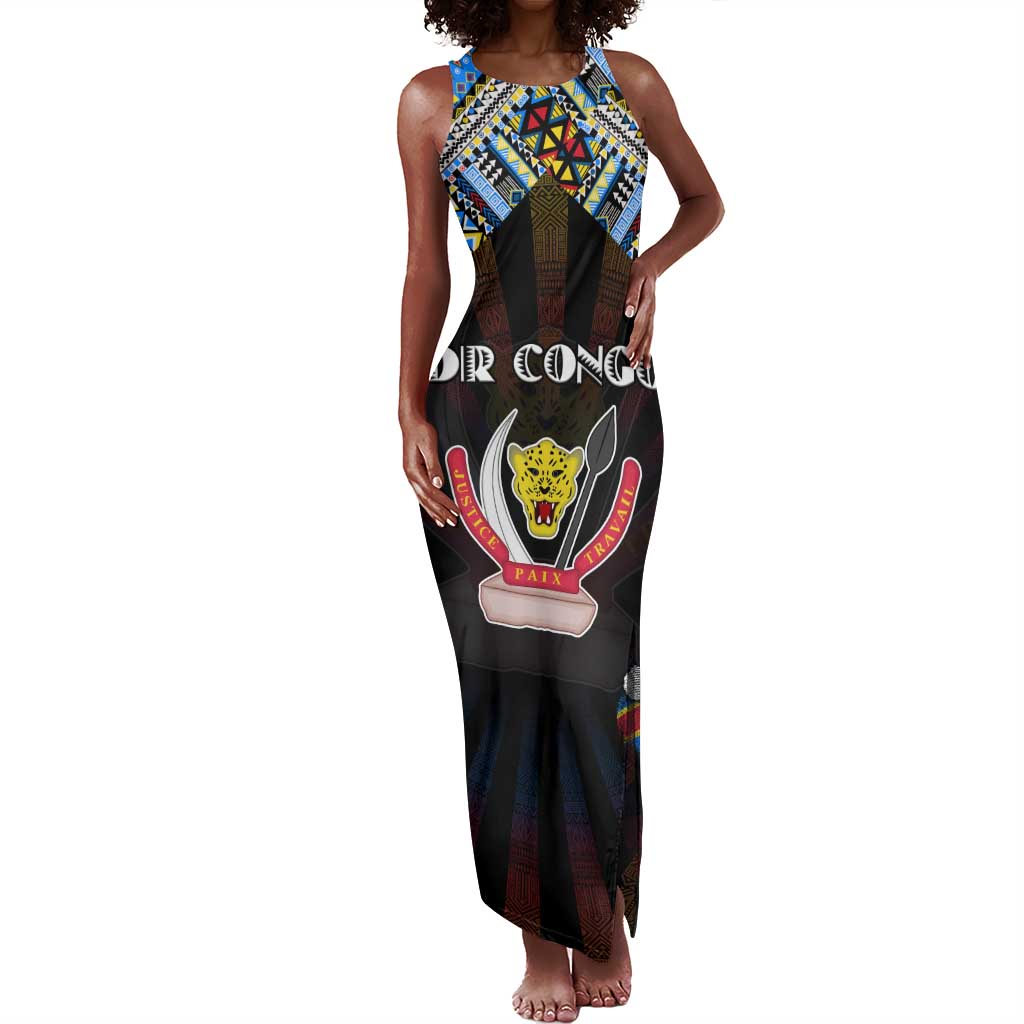 Personalized DR Congo Roots Tank Maxi Dress African Pride in Fingerprint and Tribal Colors