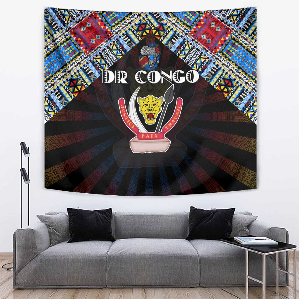 DR Congo Roots Tapestry African Pride in Fingerprint and Tribal Colors