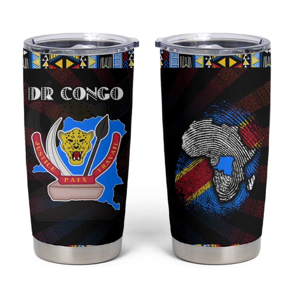 DR Congo Roots Tumbler Cup African Pride in Fingerprint and Tribal Colors