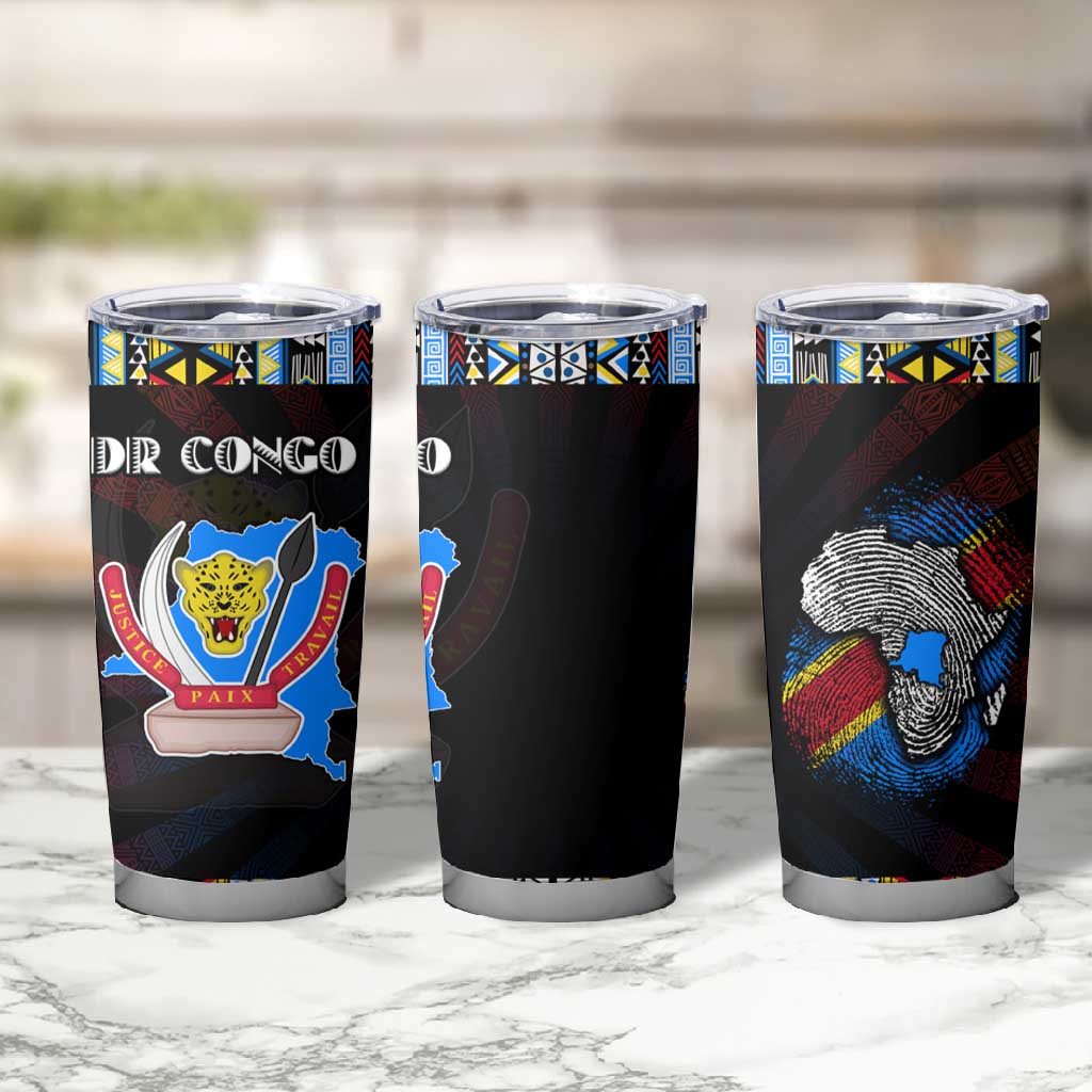 DR Congo Roots Tumbler Cup African Pride in Fingerprint and Tribal Colors