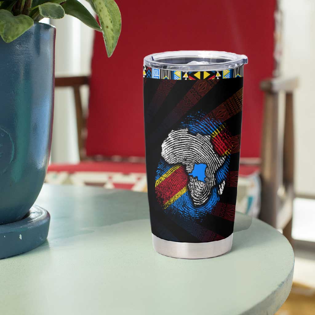 DR Congo Roots Tumbler Cup African Pride in Fingerprint and Tribal Colors