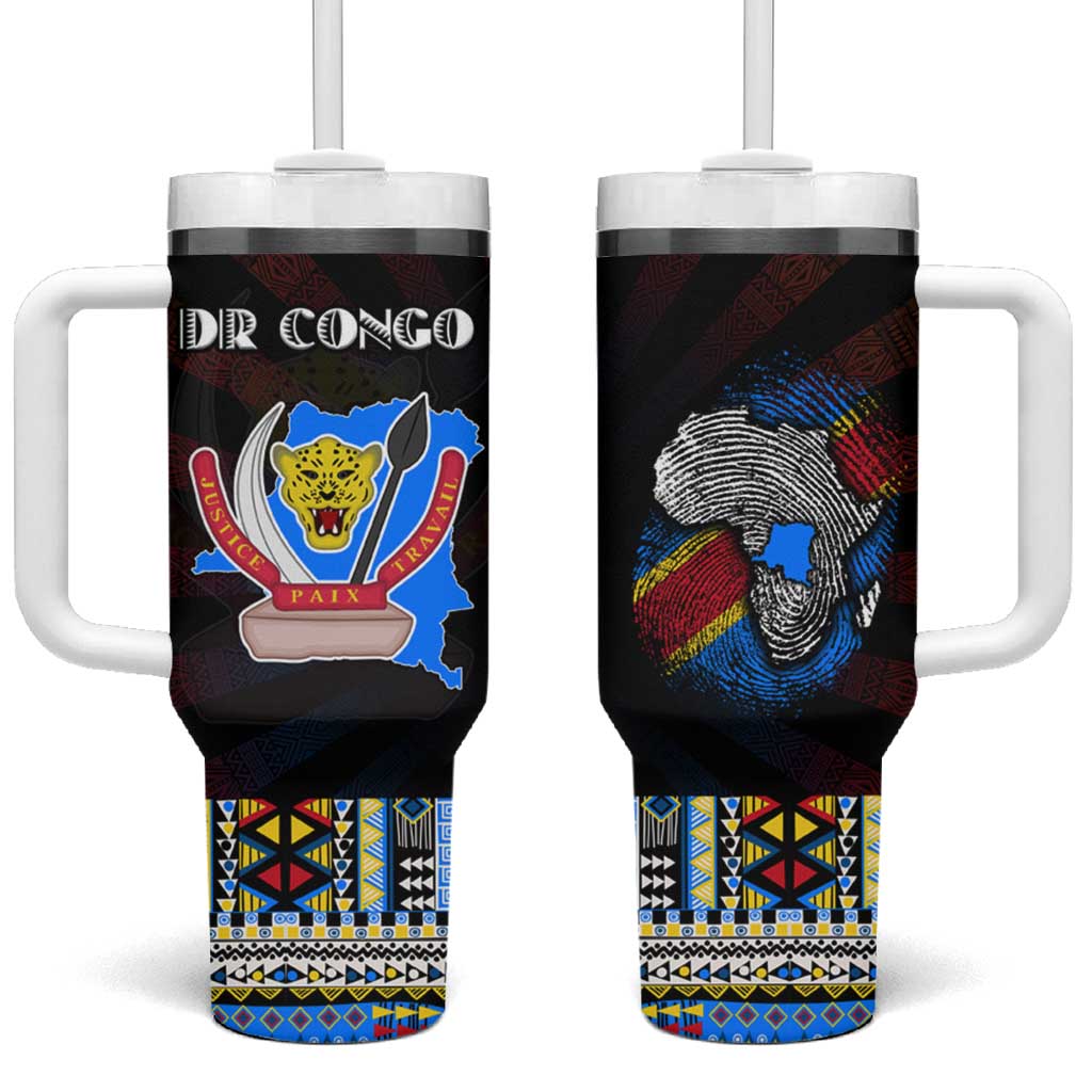 DR Congo Roots Tumbler With Handle African Pride in Fingerprint and Tribal Colors