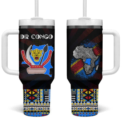 DR Congo Roots Tumbler With Handle African Pride in Fingerprint and Tribal Colors