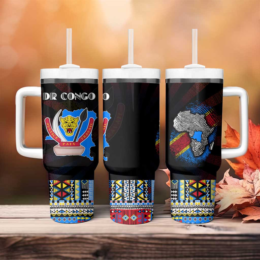 DR Congo Roots Tumbler With Handle African Pride in Fingerprint and Tribal Colors