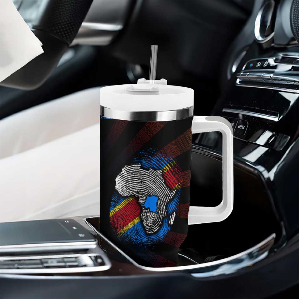 DR Congo Roots Tumbler With Handle African Pride in Fingerprint and Tribal Colors