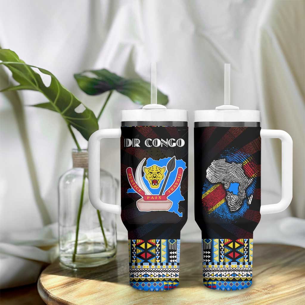 DR Congo Roots Tumbler With Handle African Pride in Fingerprint and Tribal Colors