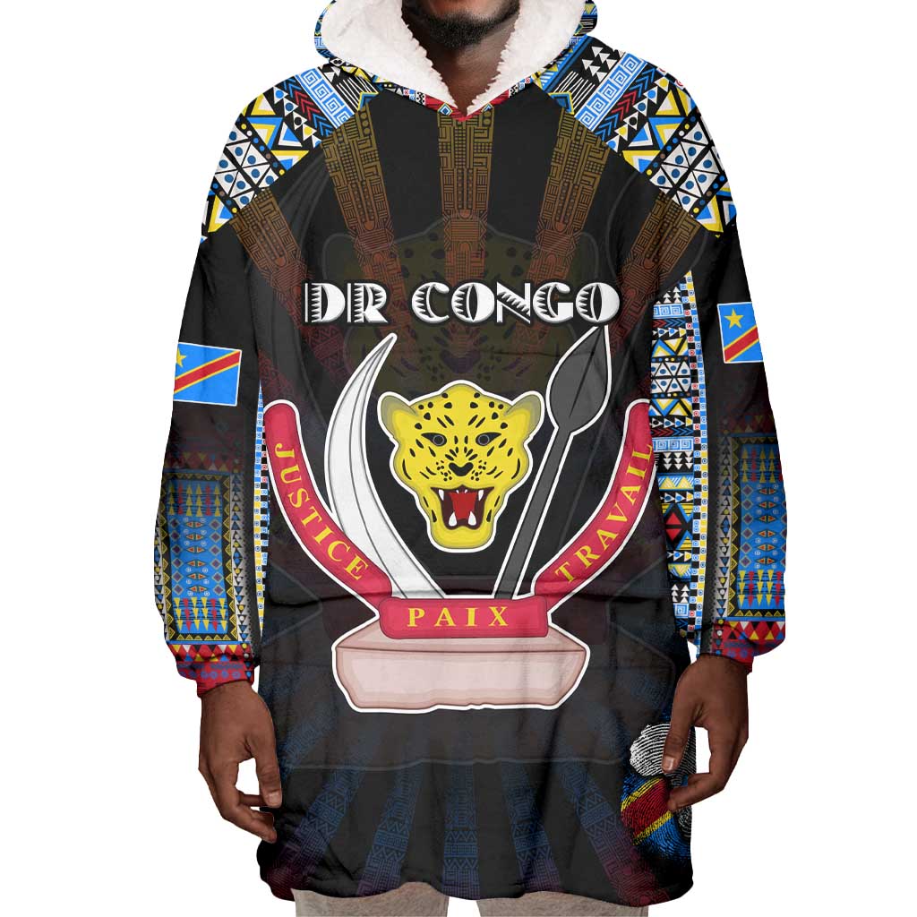 Personalized DR Congo Roots Wearable Blanket Hoodie African Pride in Fingerprint and Tribal Colors