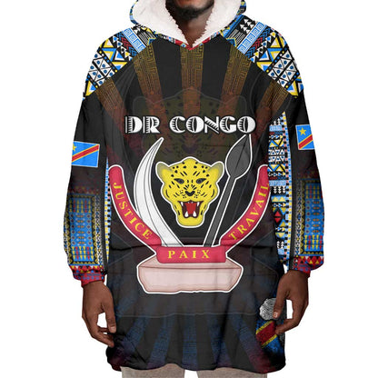 Personalized DR Congo Roots Wearable Blanket Hoodie African Pride in Fingerprint and Tribal Colors