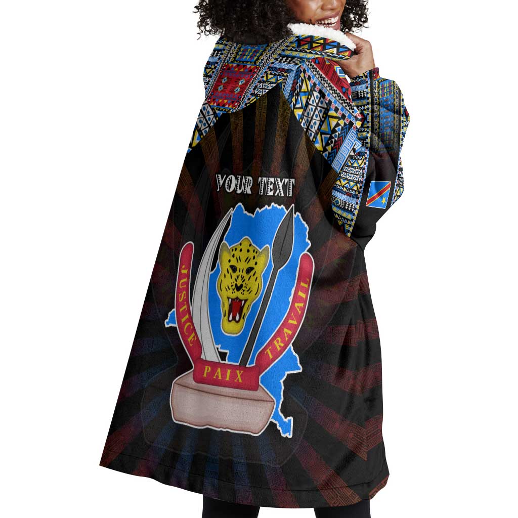 Personalized DR Congo Roots Wearable Blanket Hoodie African Pride in Fingerprint and Tribal Colors