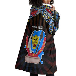 Personalized DR Congo Roots Wearable Blanket Hoodie African Pride in Fingerprint and Tribal Colors