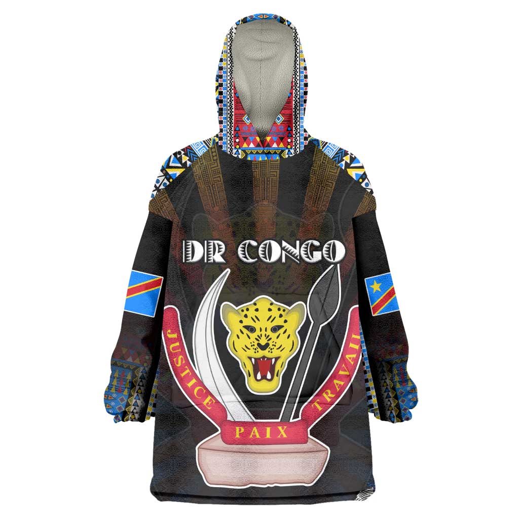 Personalized DR Congo Roots Wearable Blanket Hoodie African Pride in Fingerprint and Tribal Colors