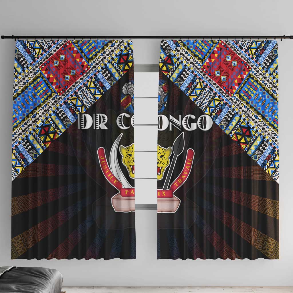 DR Congo Roots Window Curtain African Pride in Fingerprint and Tribal Colors