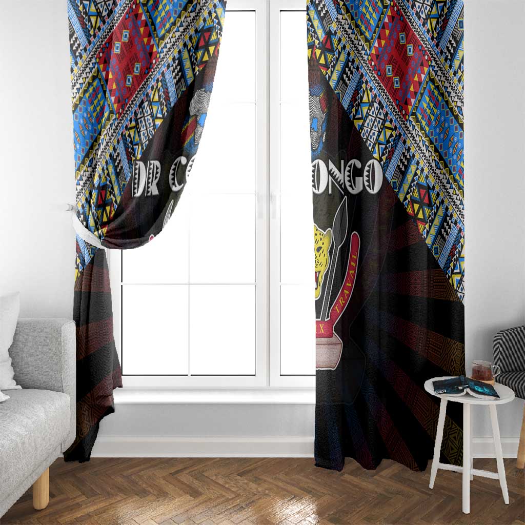 DR Congo Roots Window Curtain African Pride in Fingerprint and Tribal Colors