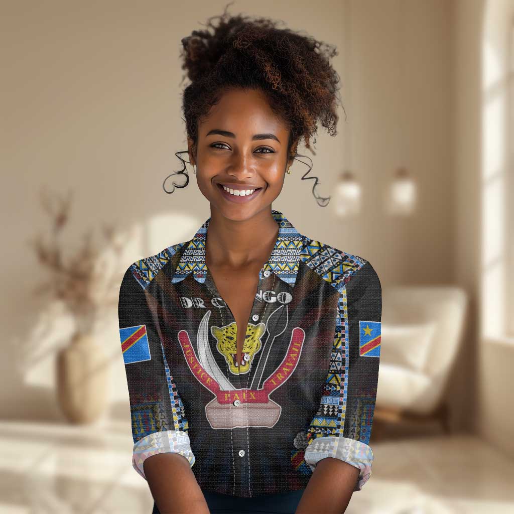 Personalized DR Congo Roots Women Casual Shirt African Pride in Fingerprint and Tribal Colors