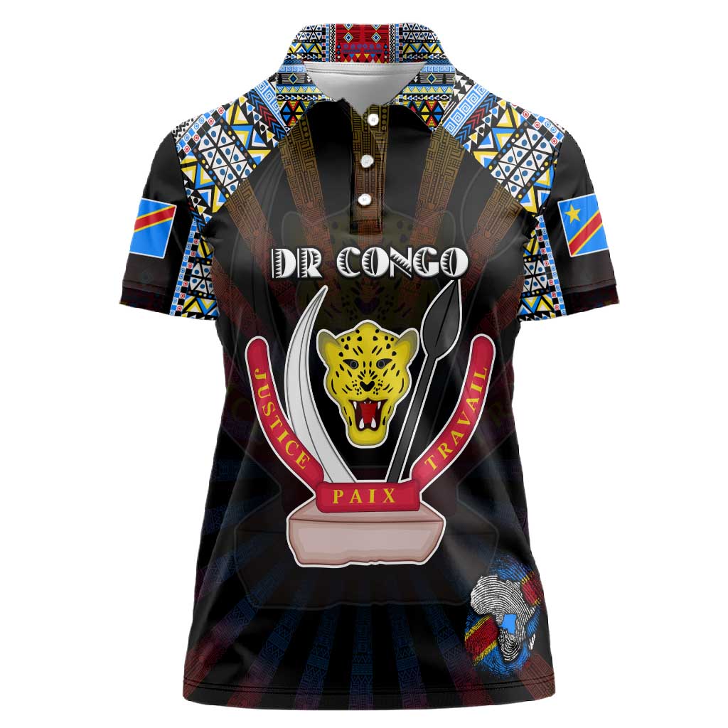 Personalized DR Congo Roots Women Polo Shirt African Pride in Fingerprint and Tribal Colors