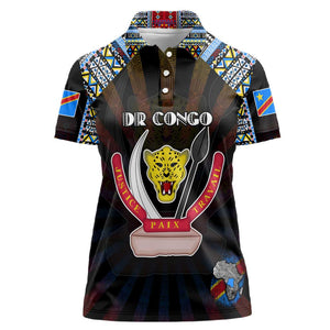 Personalized DR Congo Roots Women Polo Shirt African Pride in Fingerprint and Tribal Colors