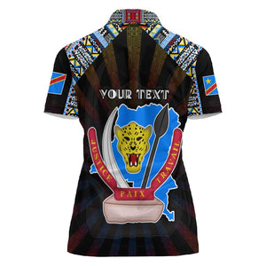 Personalized DR Congo Roots Women Polo Shirt African Pride in Fingerprint and Tribal Colors