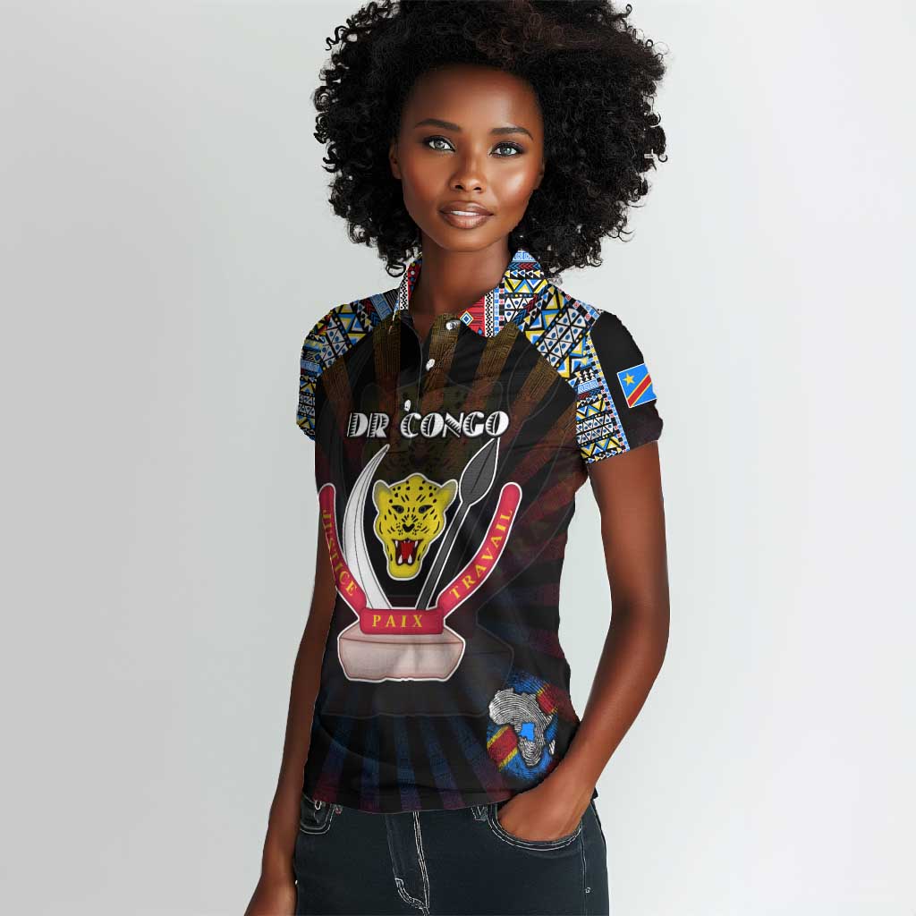 Personalized DR Congo Roots Women Polo Shirt African Pride in Fingerprint and Tribal Colors