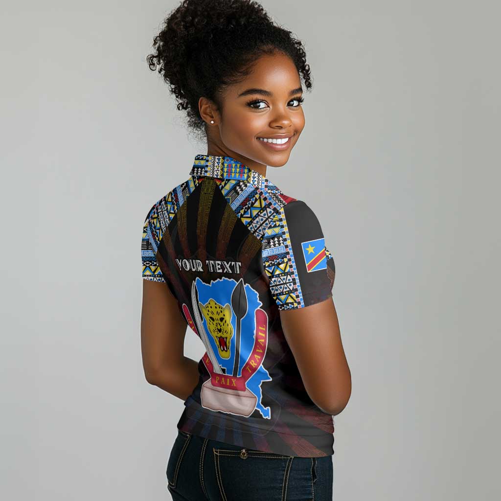 Personalized DR Congo Roots Women Polo Shirt African Pride in Fingerprint and Tribal Colors