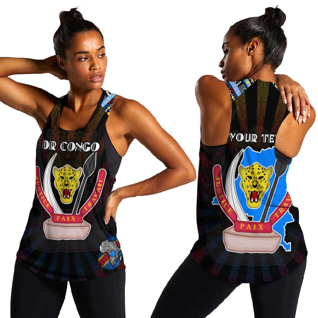 Personalized DR Congo Roots Women Racerback Tank African Pride in Fingerprint and Tribal Colors