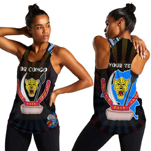 Personalized DR Congo Roots Women Racerback Tank African Pride in Fingerprint and Tribal Colors