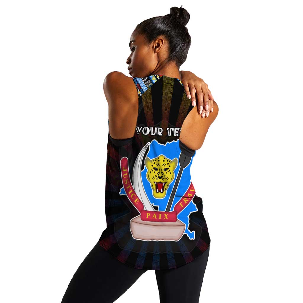 Personalized DR Congo Roots Women Racerback Tank African Pride in Fingerprint and Tribal Colors