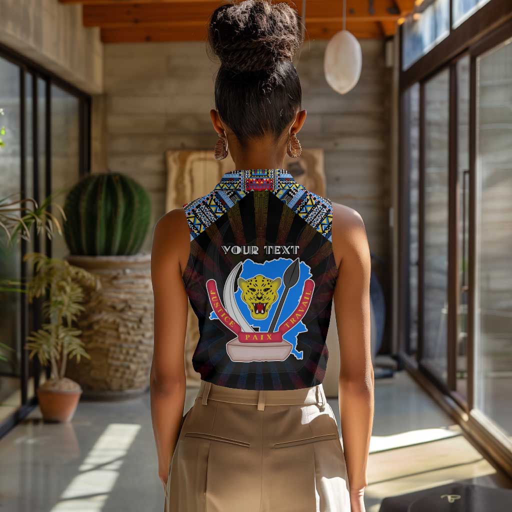 Personalized DR Congo Roots Women Sleeveless Polo Shirt African Pride in Fingerprint and Tribal Colors