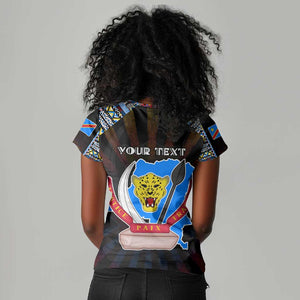 Personalized DR Congo Roots Women V-Neck T-Shirt African Pride in Fingerprint and Tribal Colors