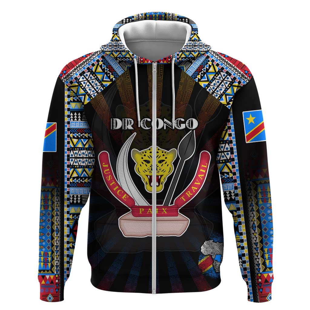 Personalized DR Congo Roots Zip Hoodie African Pride in Fingerprint and Tribal Colors