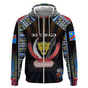 Personalized DR Congo Roots Zip Hoodie African Pride in Fingerprint and Tribal Colors