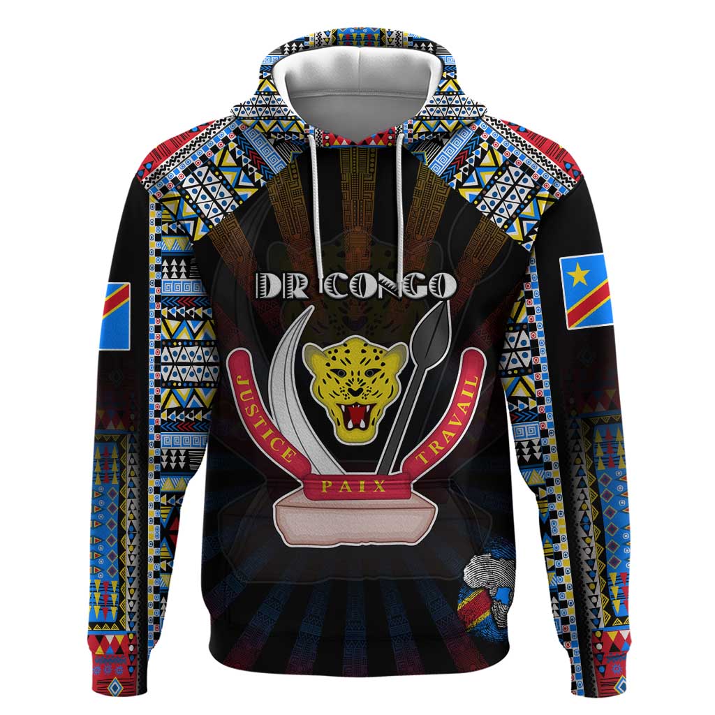 Personalized DR Congo Roots Zip Hoodie African Pride in Fingerprint and Tribal Colors